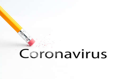 Pencil with eraser Covid-19 Coronavirus information bulletinの写真素材