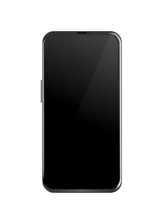 Smartphone black color with black screen on white background. Phone vector illustration. Smartphone mock-up illustration.のイラスト素材