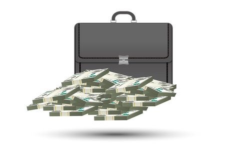Big pile of money vector illustration, American dollars. brief case.の写真素材