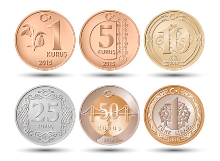 Set of coins of Turkey currency. Lira. vector illustration.の写真素材