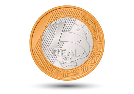 One real Brazilian coin money. Reverse on white background.のイラスト素材
