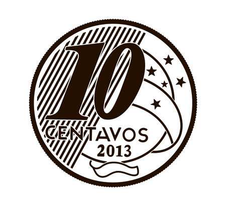 Brazilian "10 centavos de Real" coin, reverse on white background. black and white.のイラスト素材