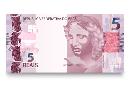 Banknote of five Brazilian money. brazil real. vector illustration.のイラスト素材