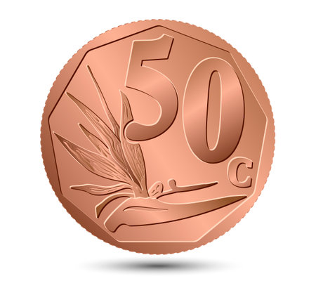South African fifty cent copper coin isolated on white background. vector illustration.のイラスト素材