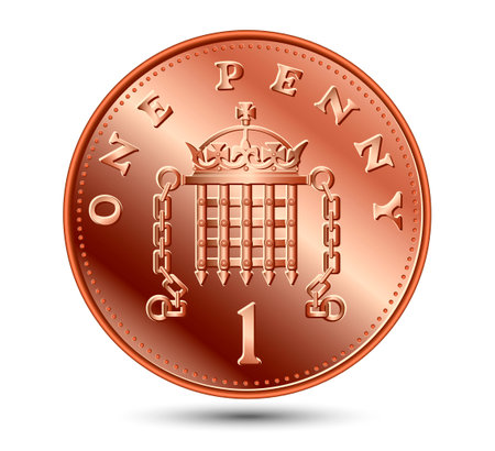British one bronze coin penny with portcullis and crown isolated on white background. vector illustration.のイラスト素材