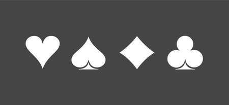 Poker playing cards suits symbols - spades hearts diamonds and clubs. Blackjack card icons isolated...