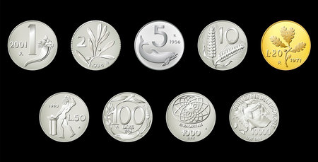 Set of Italian liras on a black background. vector illustration.のイラスト素材