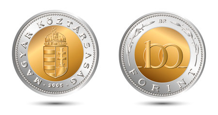 Reverse and obverse of Hungary coin, one hundred forint, isolated in white background. Vector illustration.のイラスト素材