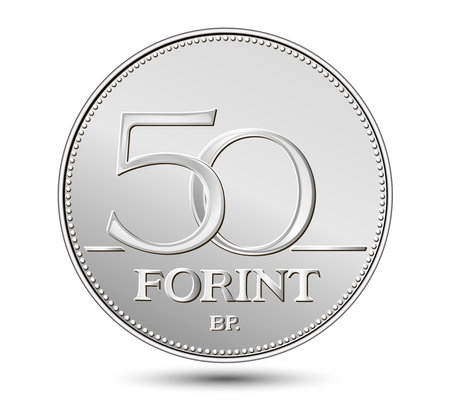 Reverse of Hungary coin, fifty forint, isolated in white background. Vector illustration.のイラスト素材