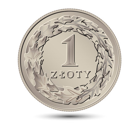Reverse Polish money one zloty silver coin. Vector illustration.のイラスト素材