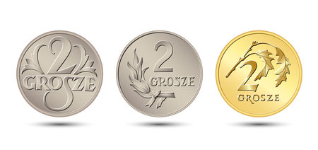Reverse Polish money, two grosz coin set. Vector illustration.のイラスト素材