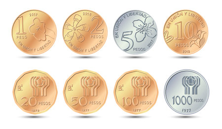 Set of pesos coins. Argentine pesos coins. Vector illustration.のイラスト素材