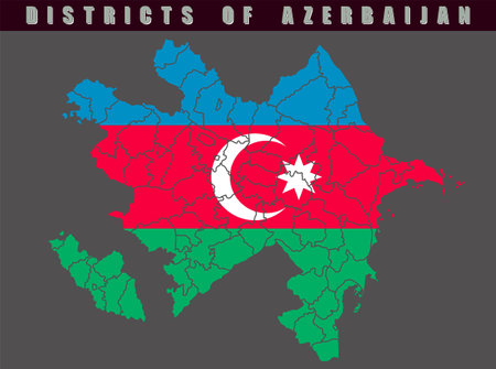 Map of the country of Azerbaijan. Detailed vector map of Azerbaijan by region. Map with flag.のイラスト素材