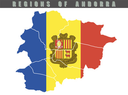 Map of the country of Andorra. Detailed vector map of Andorra by region. Map of Andorra with flag.のイラスト素材