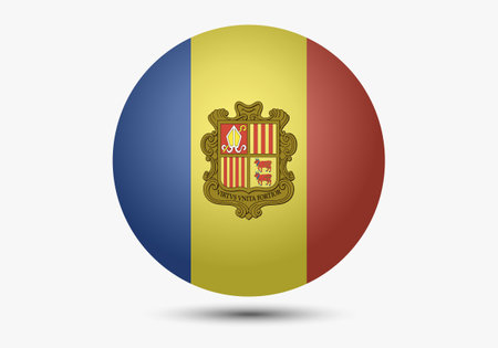 Flag of Andorra. Button flag icon. 3d icon. The circle icon. Vector illustration.のイラスト素材