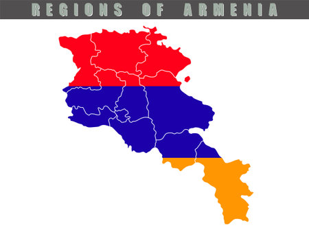Map of the country of Armenia. Detailed vector map of Armenia by region. Map of Armenia with flag.のイラスト素材