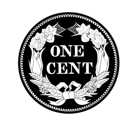 Vector American money, one cent coin, 1857. The coin is depicted in black and white. Vector...