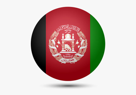 Flag of Afghanistan. Button flag icon. 3d icon. The circle icon. Vector illustration.のイラスト素材