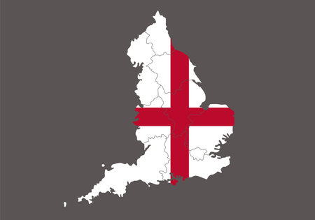 Map of the country of England. Detailed vector map of England by region. Map of England with flag.のイラスト素材