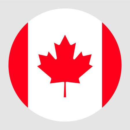 Circular vector illustration of the Canadian flag, isolated on grey background.のイラスト素材