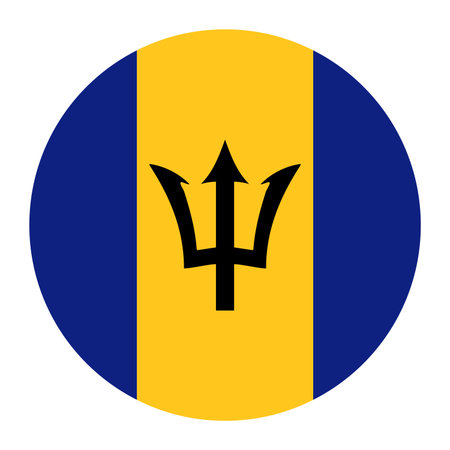 Circular vector illustration of the Barbados flag with trident, isolated on white background.のイラスト素材
