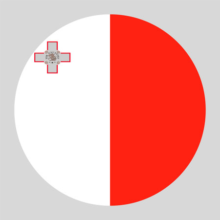 Circular Maltese national flag symbol. Country emblem with George Cross for travel and language.のイラスト素材
