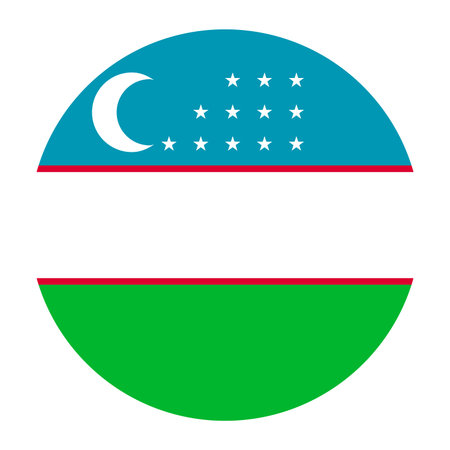 Circular Uzbekistan national flag symbol. Country emblem for travel, language and Central Asian culture.のイラスト素材