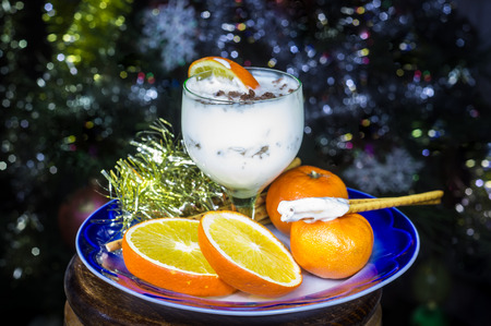 New Year`s Fruits and milk dessertの写真素材