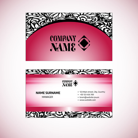 Visiting card, business card template set with abstract floral and geometric patternのイラスト素材