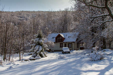 Snow house in Carpathians in the village of Synyak near the town of Mukachevo, Zarpattya region of Ukraine.のeditorial素材
