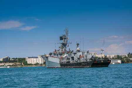 A warship in the Bay of Sevastopol. Crimea, Ukraine. June 2006のeditorial素材