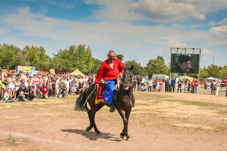 Horse warrior troops Zaporizhzhya Cossack in celebration of Dnge of independence in the city Gulyai Pole, in the Zaporozhye region of Ukraine. August 2006のeditorial素材