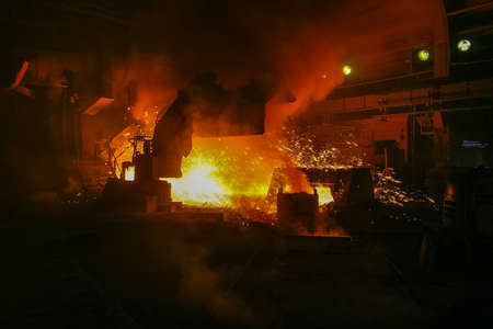 Melting of iron at a metallurgical plant in the city of Zaporozhye (Ukraine). January 2007の写真素材
