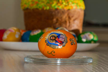Easter eggs and Easter cakes (or paskhas) are the traditional symbols of the religious holiday. Paskha is a traditional dessert served in Ukraine as well as other Eastern European countries. April 2017の写真素材