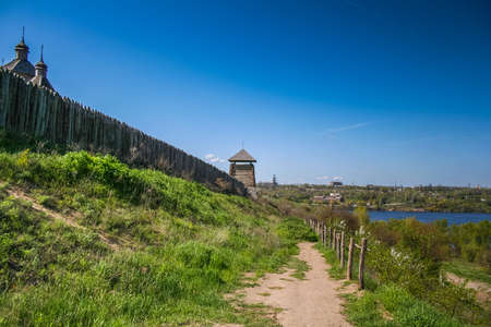 Memorable Cossack cross on the island of Khortytsya. The Dnieper river, Zaporizhzhia, Ukraine. April 2008のeditorial素材