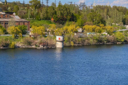 View on the  DNIPRO HYDROELECTRIC STATION  with island of Khortitsa. Zaporozhye, Ukraine. April 2008の写真素材