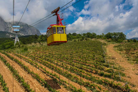 The ropeway to the Ai-Petri mountain from the village of Miskhor. Big Yalta, Crimea, Ukraine. May 2008のeditorial素材
