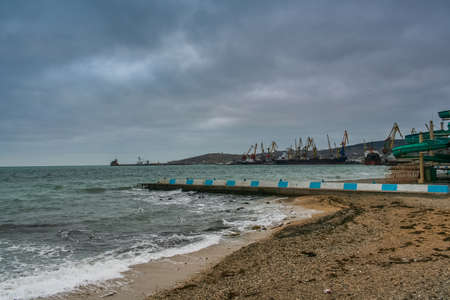 Port, promenade, beach in Feodosiya. Crimea, Ukraine. December 2008の写真素材