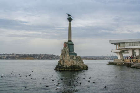 Monument to the lost ships in the sea Bay of Sevastopol. Crimea, Ukraine. December 2008の写真素材