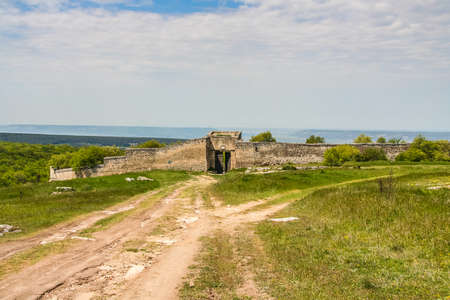 Chufut-Kale, formerly Kirk-Or (Judean Fortress) is a medieval fortress town in the mountainous region of the Crimea, 3 km east of Bakhchisaray, now in ruins. Crimea, Ukraine. May 2009のeditorial素材