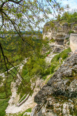 Chufut-Kale, formerly Kirk-Or (Judean Fortress) is a medieval fortress town in the mountainous region of the Crimea, 3 km east of Bakhchisaray, now in ruins. Crimea, Ukraineの写真素材
