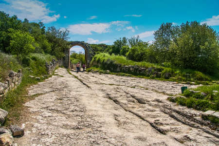 Chufut-Kale, formerly Kirk-Or (Judean Fortress) is a medieval fortress town in the mountainous region of the Crimea, 3 km east of Bakhchisaray, now in ruins. Crimea, Ukraineの写真素材