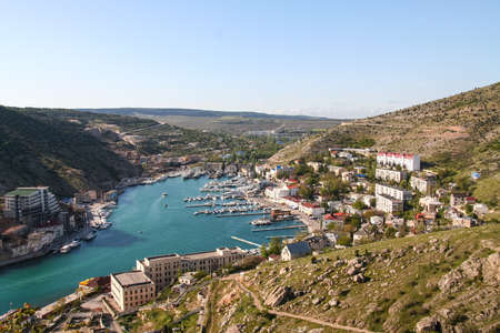 Balaklava bay and the Genoese fortress. Balaklava, Crimea, Ukraine. May 2009のeditorial素材