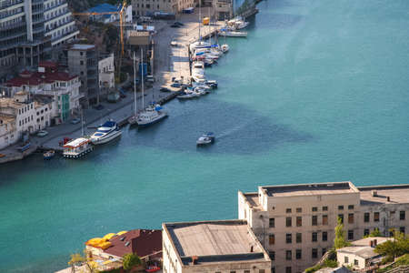 Balaklava bay and the Genoese fortress. Balaklava, Crimea, Ukraine. May 2009のeditorial素材