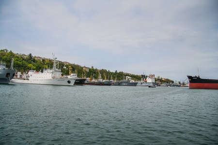 Hydrographic vessel "Donuzlav" and other ships in the bay of Sevastopol. Crimea, Ukraine. May 2009のeditorial素材