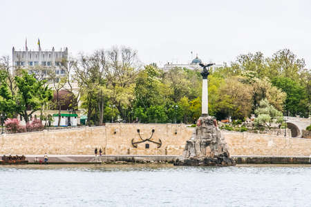 monument to the flooded ships in Sevastopol, the architectural symbol of the city, is set near the Primorsky Boulevard near Nakhimov Square. Established in honor of the first sinking of the Black Sea Fleet. Crimea, Ukraine. May 2009のeditorial素材