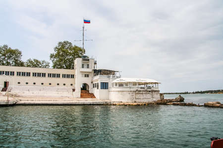 The rostrum of the navy (former restaurant) on the embankment in the city of Sevastopol. Crimea,...