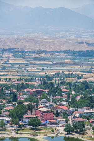 The city of Pamukkale in the province of Denizli in the south-west of Turkey. Turkey. July 2009