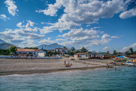 The resort coast of the Mediterranean Sea in the village of Camyuva near the town of Kemer. Antalya, Turkey. July 2009の写真素材