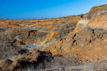 Winter clay quarry in the Zaporozhye region. Ukraine. January 2018